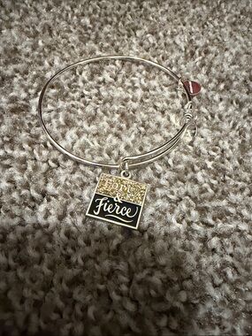 Alex and Ani Silver Charm Bangle with Black and Gold Accents
